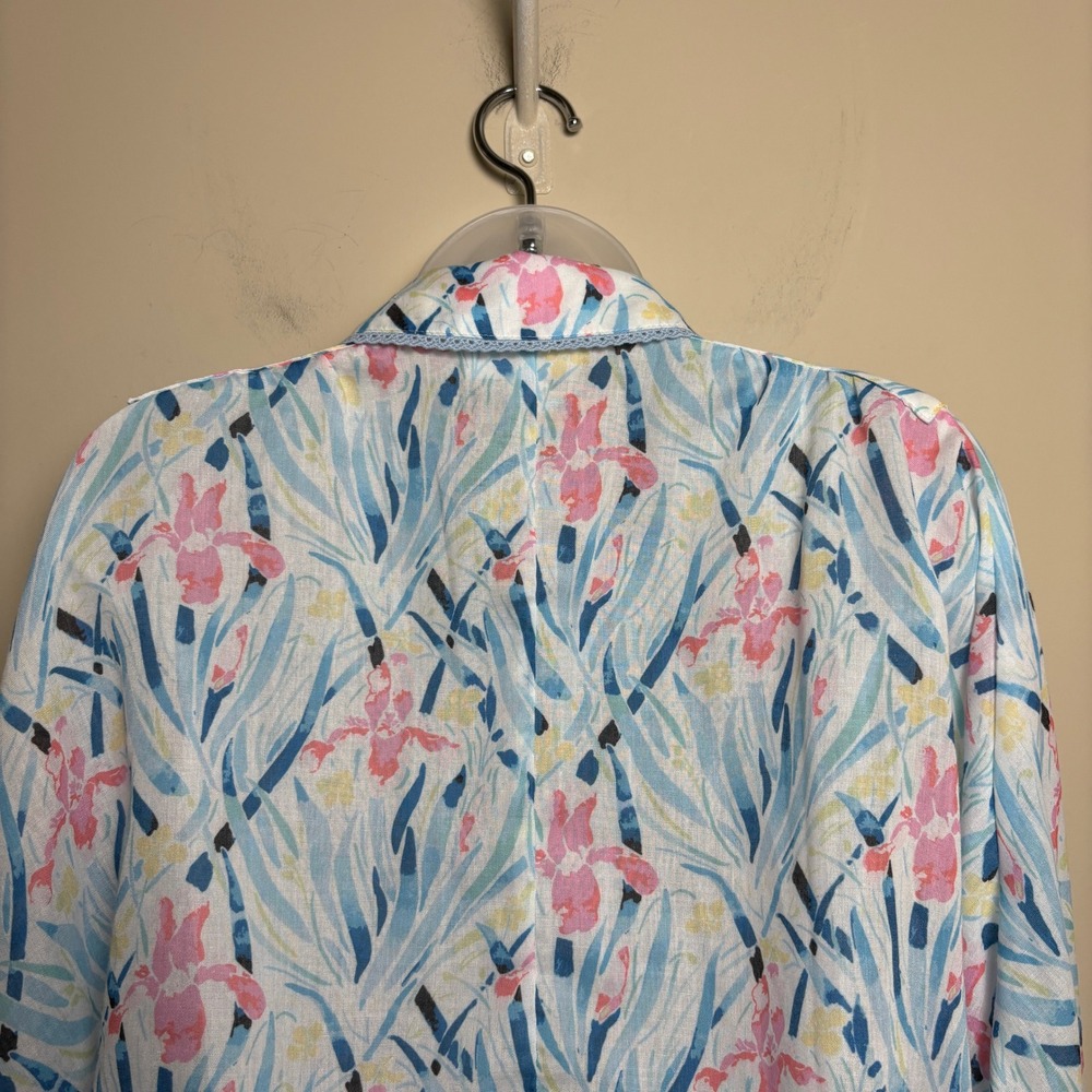 Allison New York Blue Floral Abstract Long Sleeve Button Up Blouse Top Womens XS - Picture 6 of 9